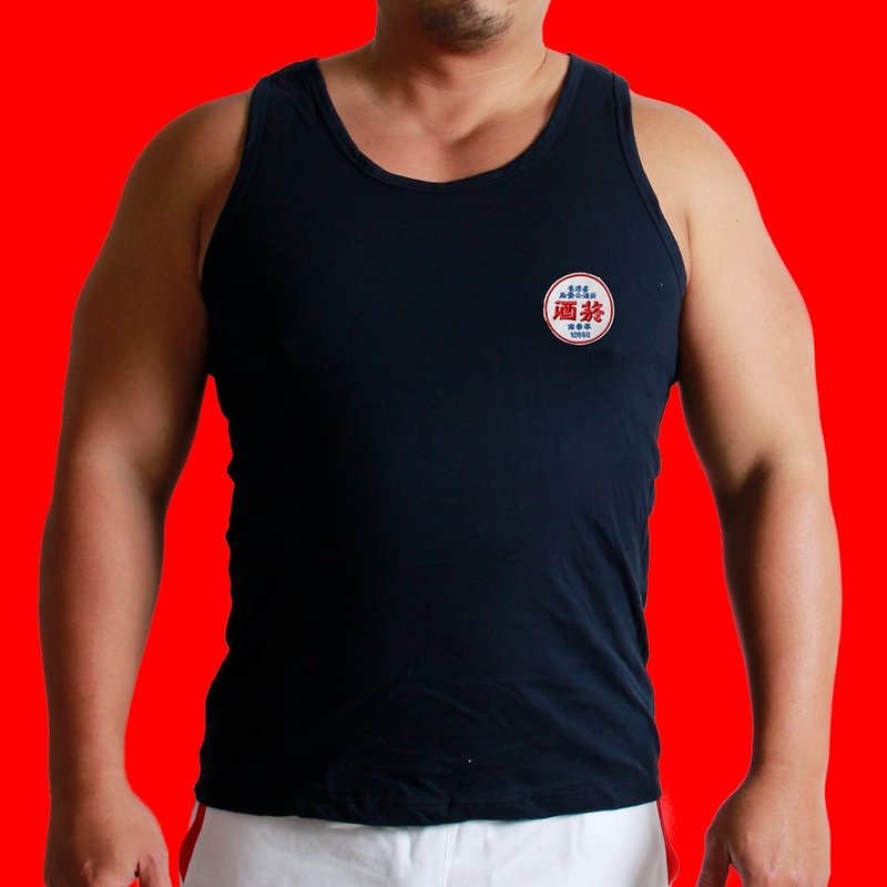 圆领T-布章-公卖局(丈青) - 男装上衣/T 恤 - 棉．麻 蓝色