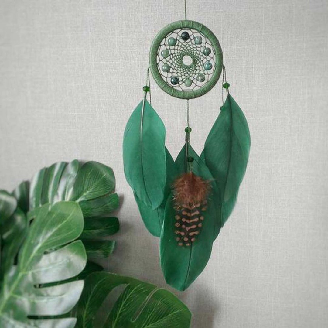 Small greenl dream catcher for car. Dream catcher with natural stones. Rear view - 其他 - 其他材质 绿色