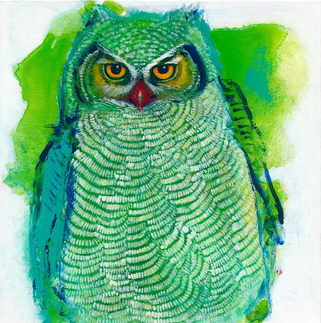 小红书设计师都在找的艺术家林順雄猫头鹰丙烯画作 - 海报/装饰画/版画 - 其他材质 绿色