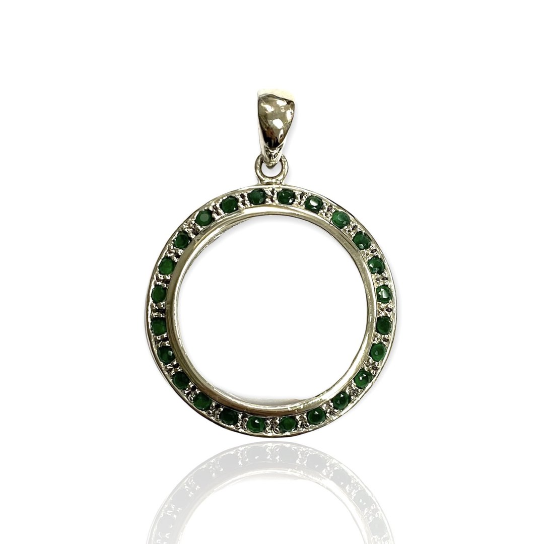 Victorian Style Magnifying Glass Loop Pendant Emerald Stone 925 Sterling Silver - 其他 - 纯银 银色