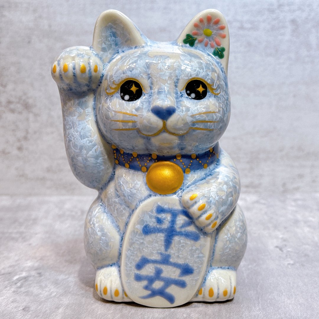 【银藤守安】日本清水烧招财猫 | 花结晶 银藤 - 平安 右 - 摆饰 - 瓷 蓝色