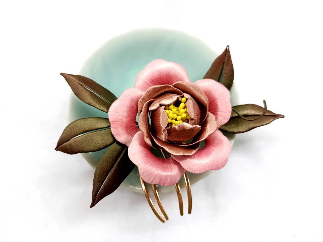 悸动少女 粉色古风百合花缠花春仔花发饰发簪饰品配件 - 发饰 - 绣线 粉红色