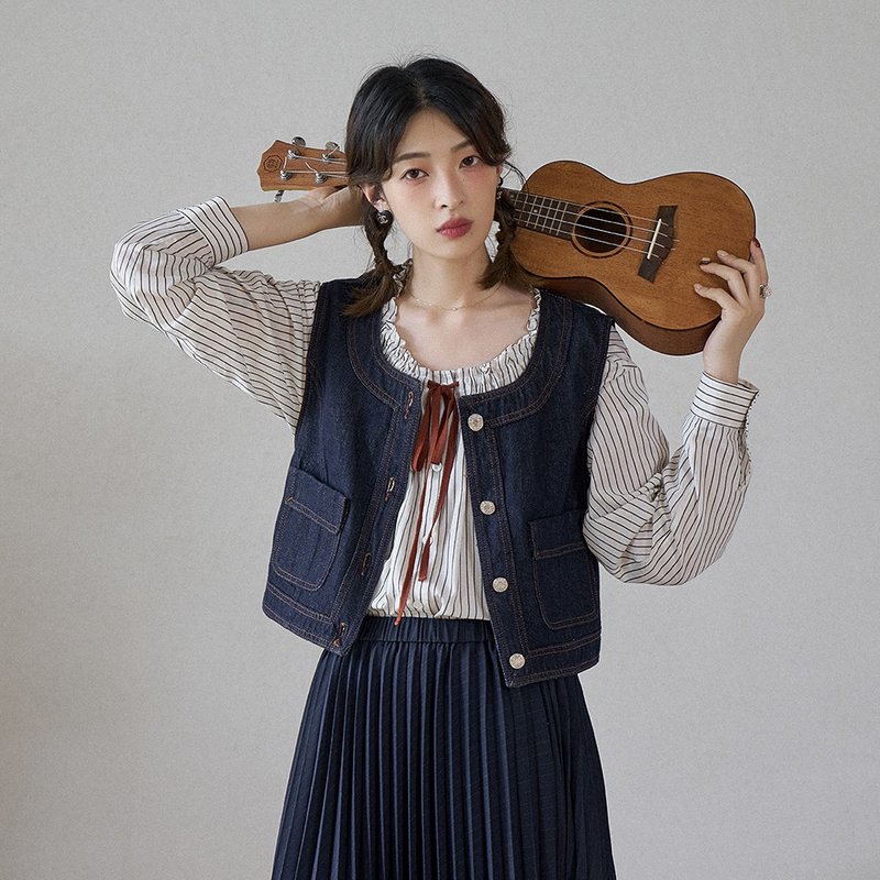 无袖牛仔马甲|外套|背心|夏秋款|Sora-1260 - 女装背心 - 棉．麻 