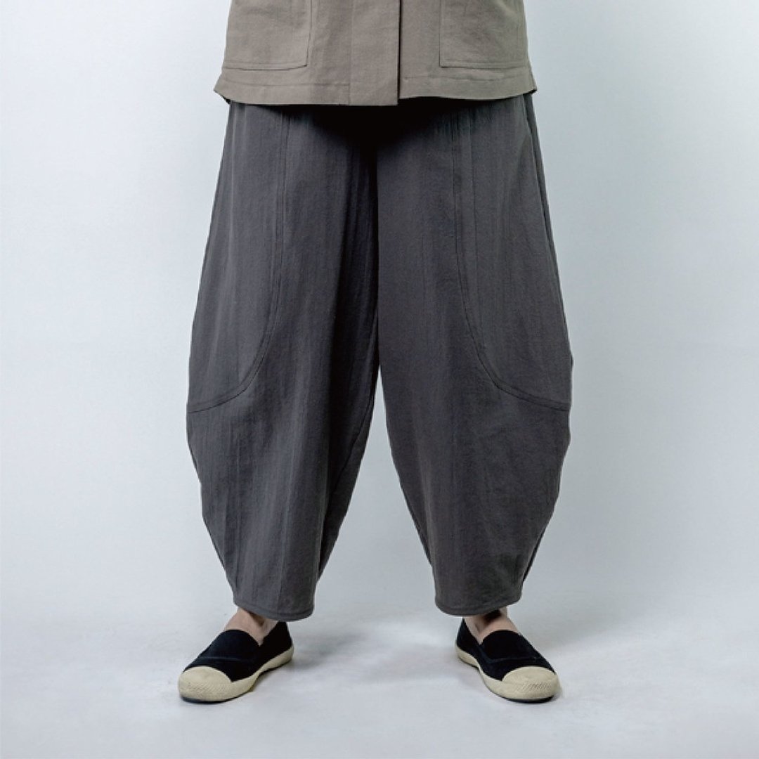 弯刀裤  天然棉麻 | 墨灰 - 女装长裤 - 棉 