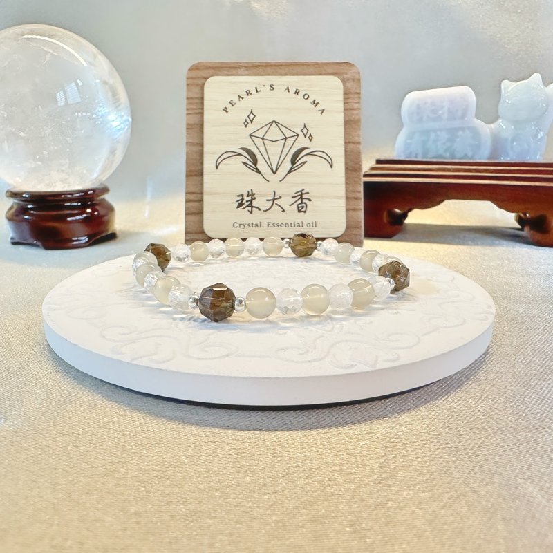 沉着之光 茶晶・银月光・白水晶手链 白露节气设计 - 手链/手环 - 水晶 多色