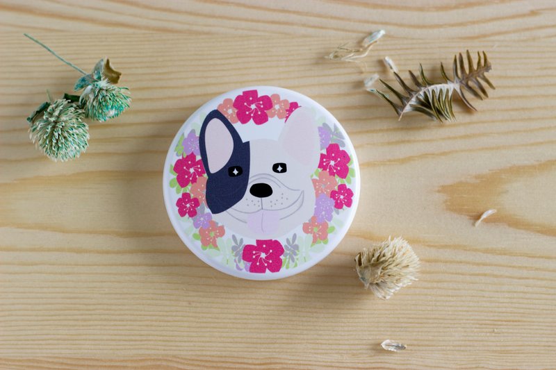 斗斗将（斗牛犬）动物花圈随身圆镜组 - 彩妆刷具/镜子/梳子 - 塑料 白色