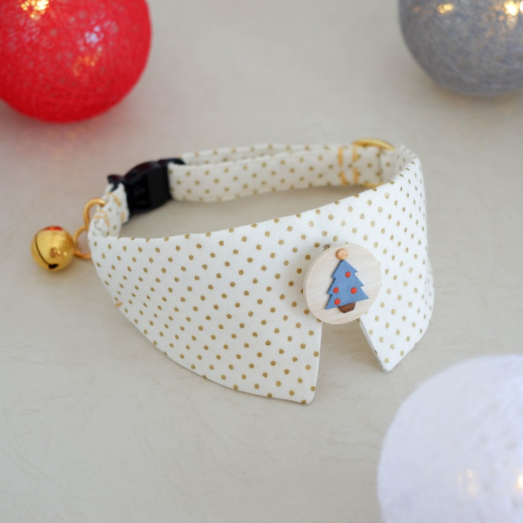 Breakaway cat collar : Let it snow collection / Mr. pattern : Christmas tree - 项圈/牵绳 - 棉 白色