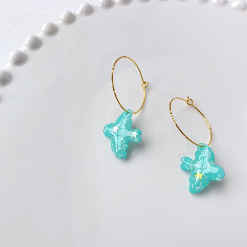 薄荷飞鸟夹式/针式耳环 - 耳环/耳夹 - 树脂 透明