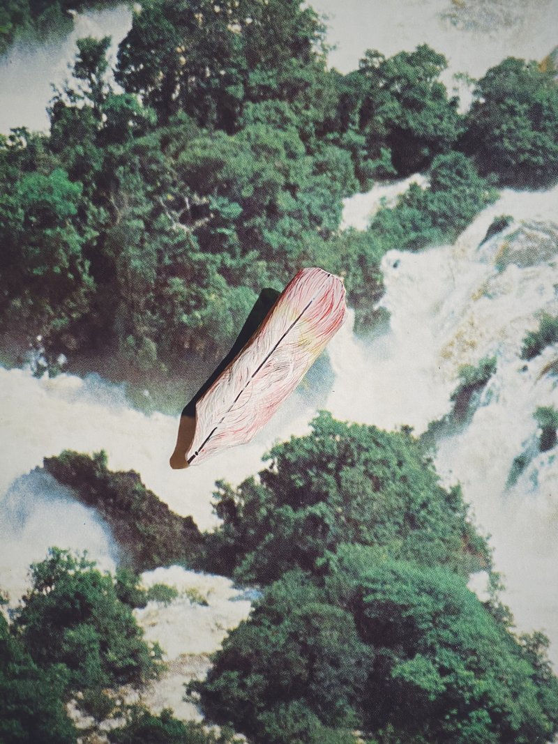 木刻手绘坠饰 - 羽毛 - 其他 - 木头 粉红色