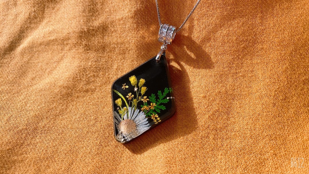 925银 压花项链 • 925 Silver Pressed Flowers Necklace - 项链 - 银 黑色