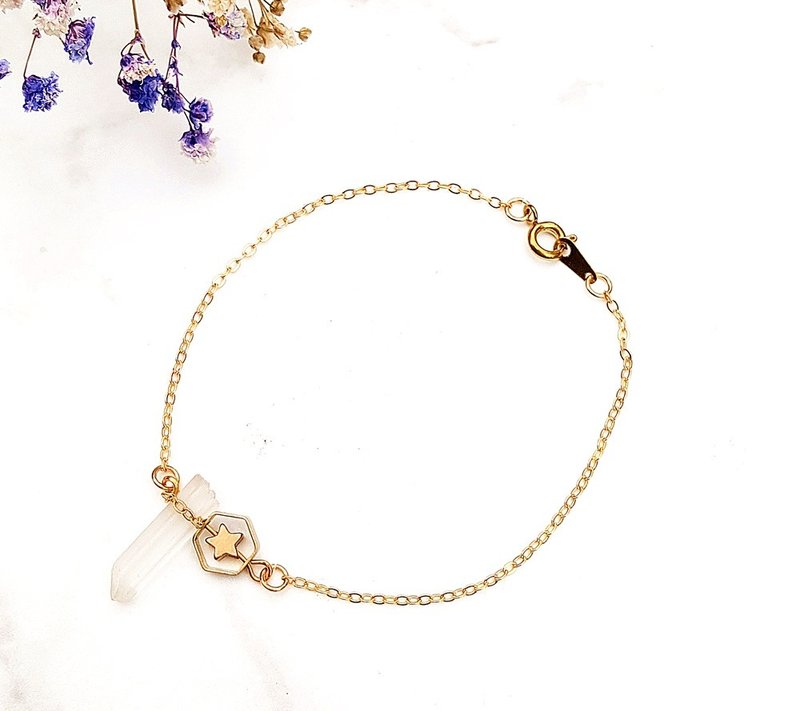 <纯净星空>白水晶原石黄铜镀16K金手链 原石手创 个性 极简 几何  - 手链/手环 - 宝石 白色