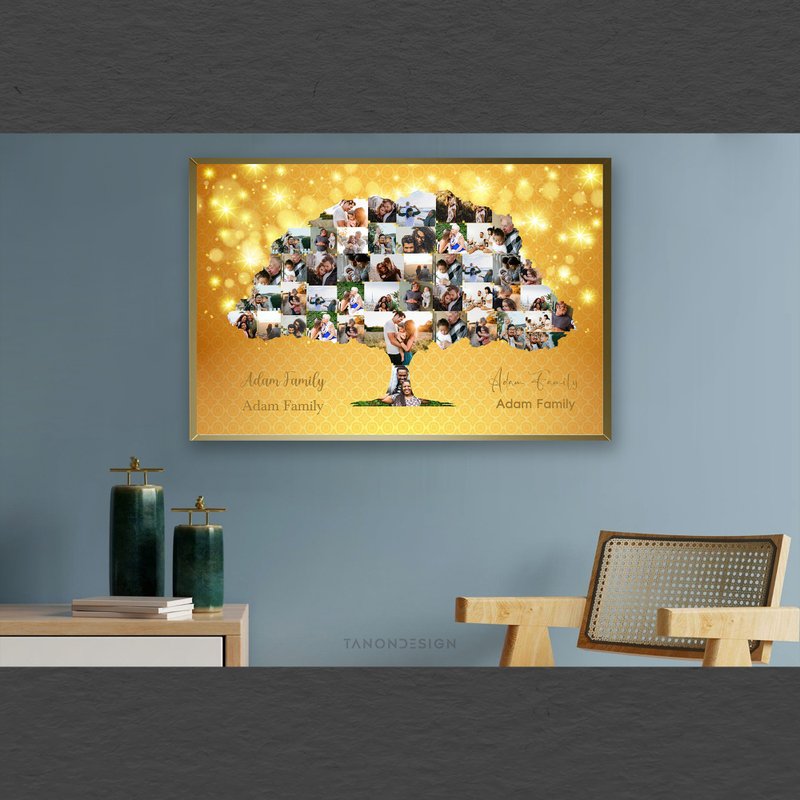 46 Family Tree Photo collage Editable Canva Template, Anniversary Gift, - 图文模板设计 - 其他材质 