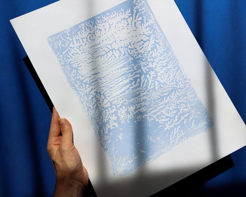 浅蓝色抽象单色印刷浮雕原创艺术品纹理墙艺术 - 墙贴/壁贴 - 纸 蓝色