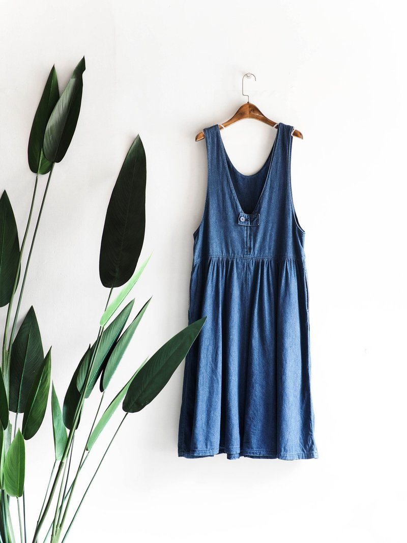 鹿儿岛天海蓝清风恋日佛起 古董连身丹宁吊带长裙 overalls dress - 洋装/连衣裙 - 棉．麻 蓝色