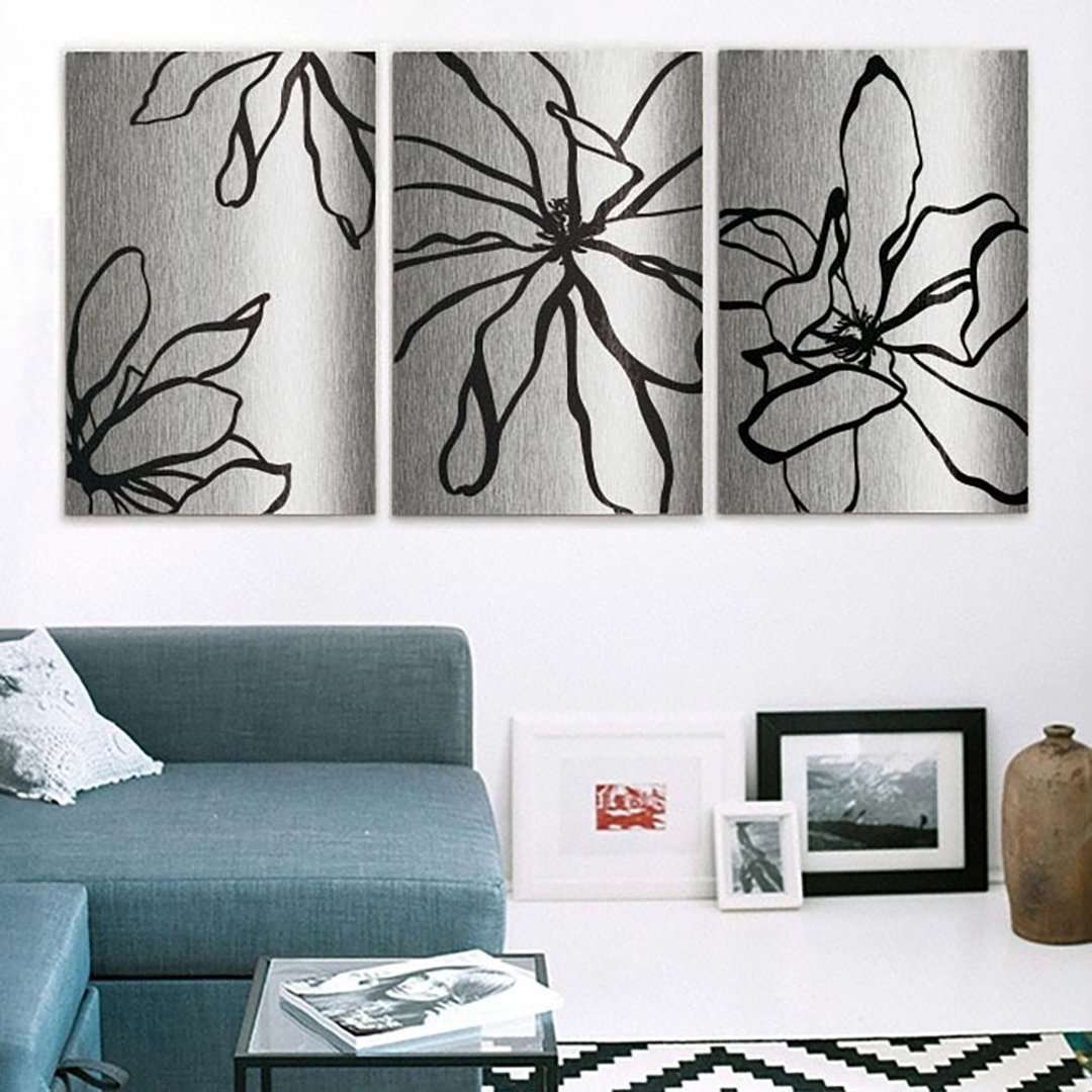金属长方形植物无框画 黑线条花卉 第1~3款 挂画 装饰画 客制化 - 海报/装饰画/版画 - 其他金属 黑色