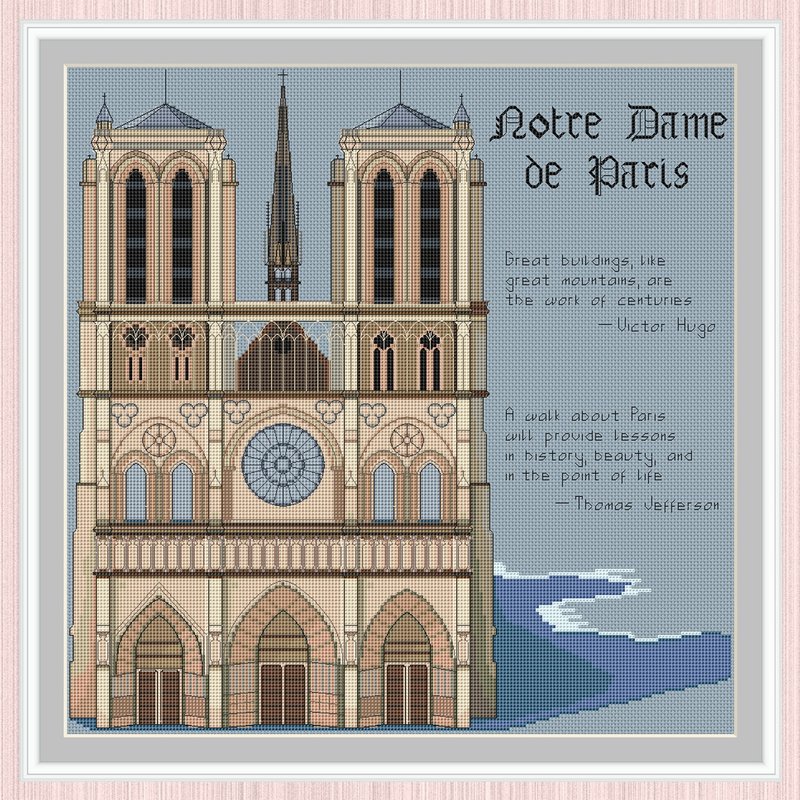 Notre Dame Cross Stitch Pattern | Notre-Dame de Paris | Catholic Cathedral | - 手工艺教程/工具书 - 其他材质 