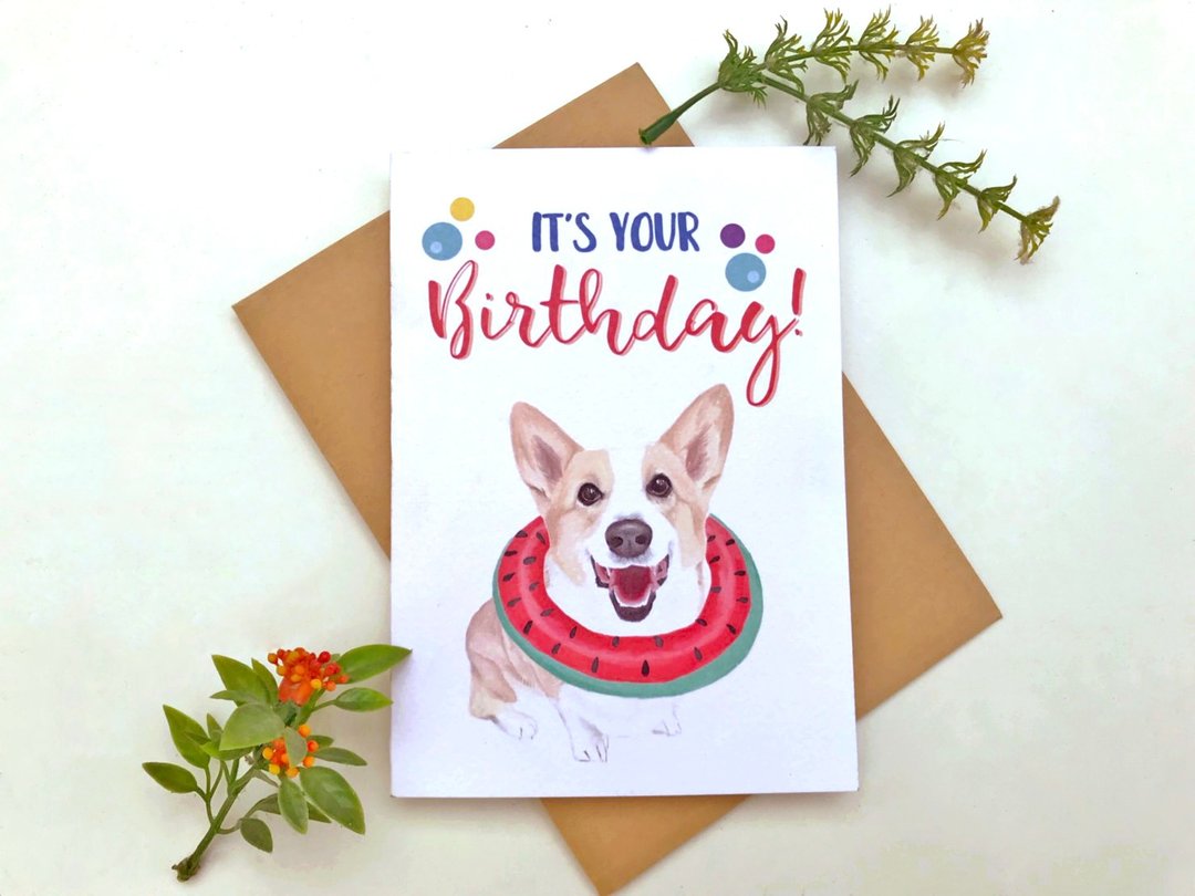 柯基犬卡片 卡片  对折卡片  生日卡 - 卡片/明信片 - 纸 白色
