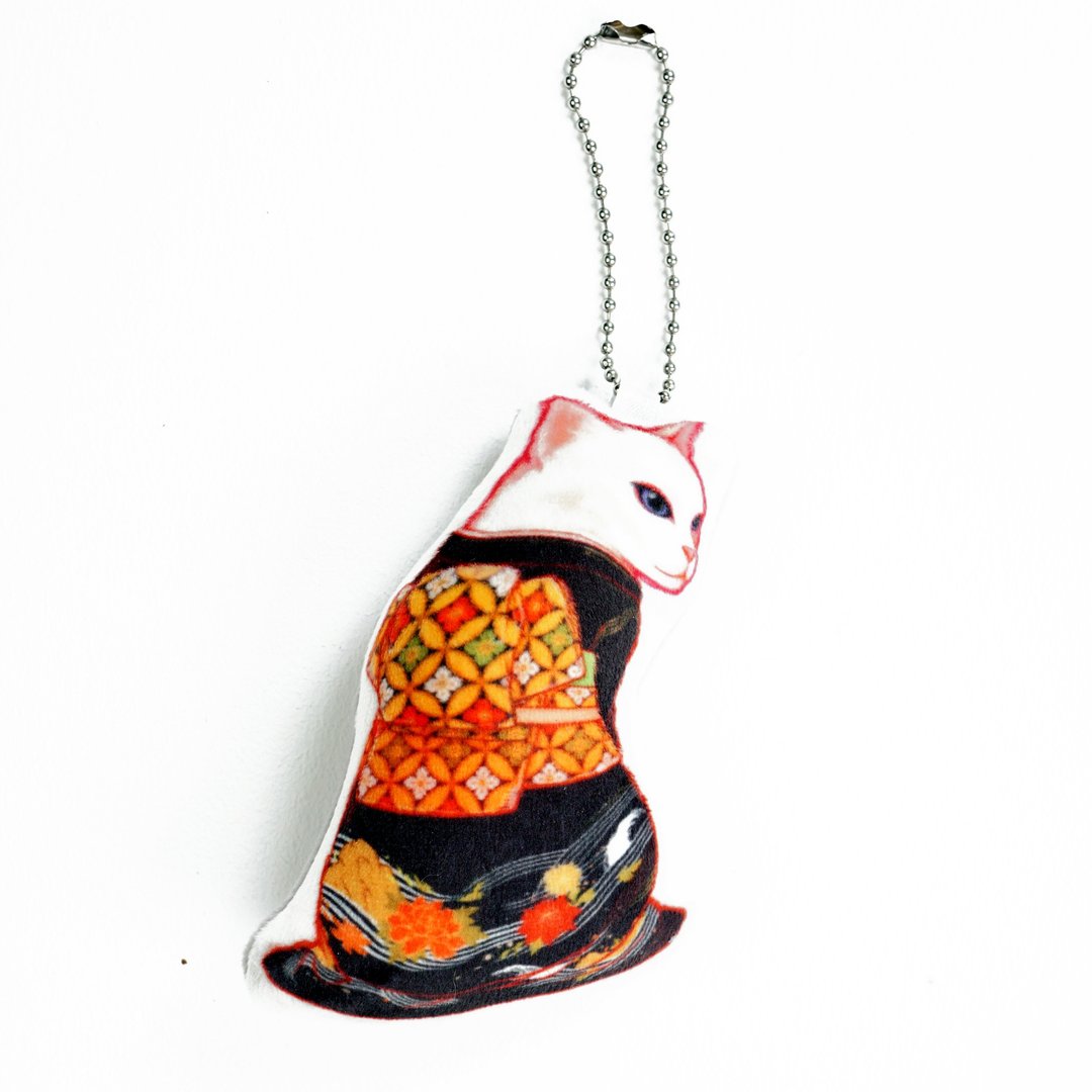Kimono Cat Key chain doll New arrival Gift New Year - 枕头/抱枕 - 聚酯纤维 灰色