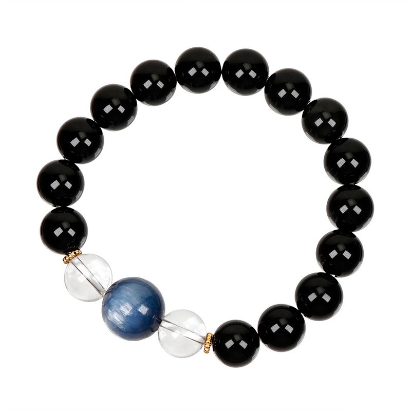 【正佳珠宝】黑曜石 顶级猫眼蓝晶石 白水晶 黑曜石设计款手珠 - 手链/手环 - 半宝石 多色