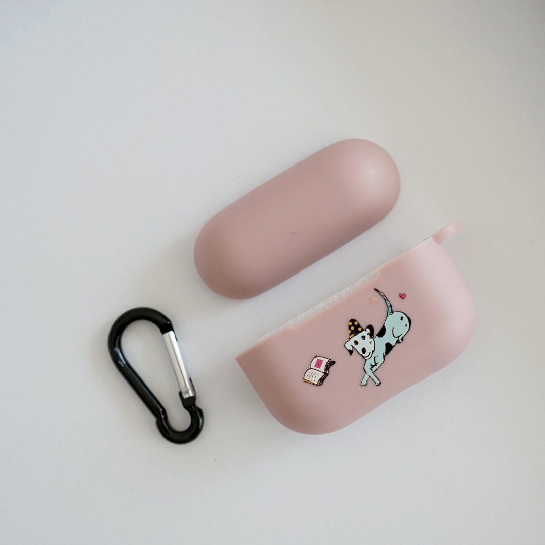 圣诞礼物 小狗藕粉质感印花airpods / airpods pro保护套 附吊环 - 耳机收纳 - 橡胶 粉红色
