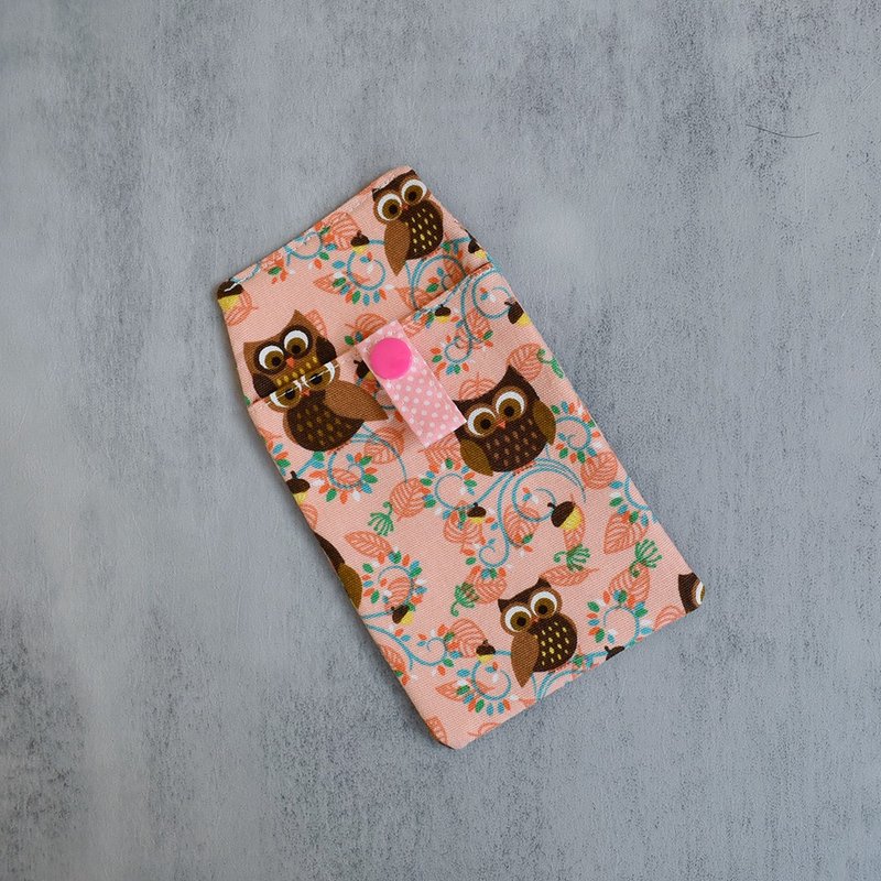 口袋型医师袍笔袋_花花猫头鹰 - 铅笔盒/笔袋 - 棉．麻 粉红色