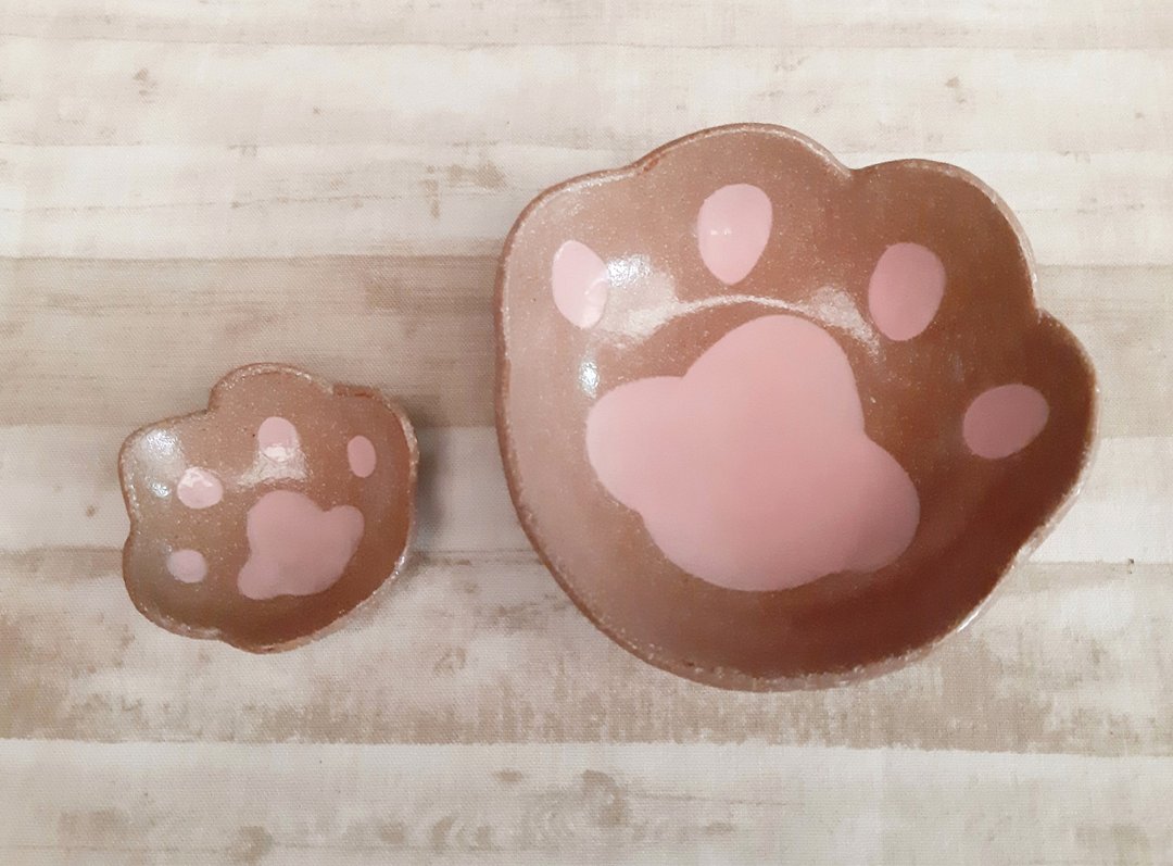 DoDo手作 猫咪肉球碗+碟.give me a hand.大猫小猫黏一起 - 碗 - 陶 多色