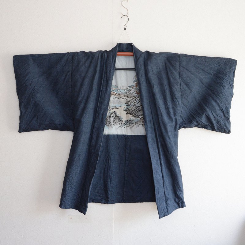 男士羽织，反面，雪舟，古董和服，日本复古，昭和时代，翻新材料 - 男装外套 - 其他材质 