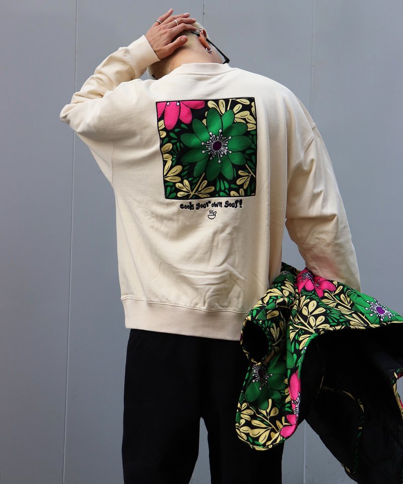 Cook your own soup 拼贴刺绣内刷毛套头衫 (IVORY×VINE) - 中性连帽卫衣/T 恤 - 棉．麻 白色
