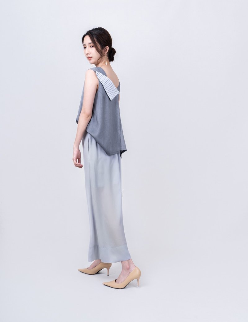 正反两穿不对称造型个性背心-银箔灰 - 女装背心 - 棉．麻 灰色