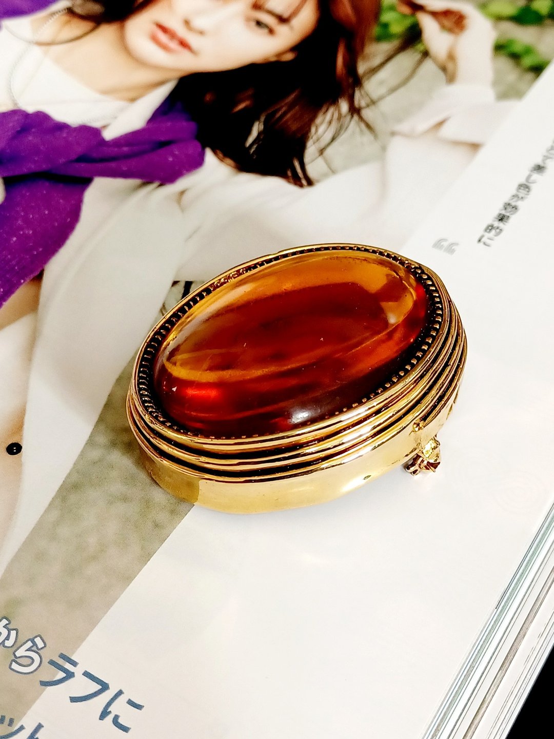 vintage jewelry  华丽艳色立体琥珀色玻璃 胸针 别针 - 耳环/耳夹 - 其他金属 