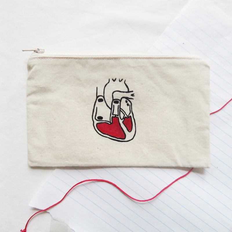 心脏 器官 / 笔袋 - 铅笔盒/笔袋 - 棉．麻 白色