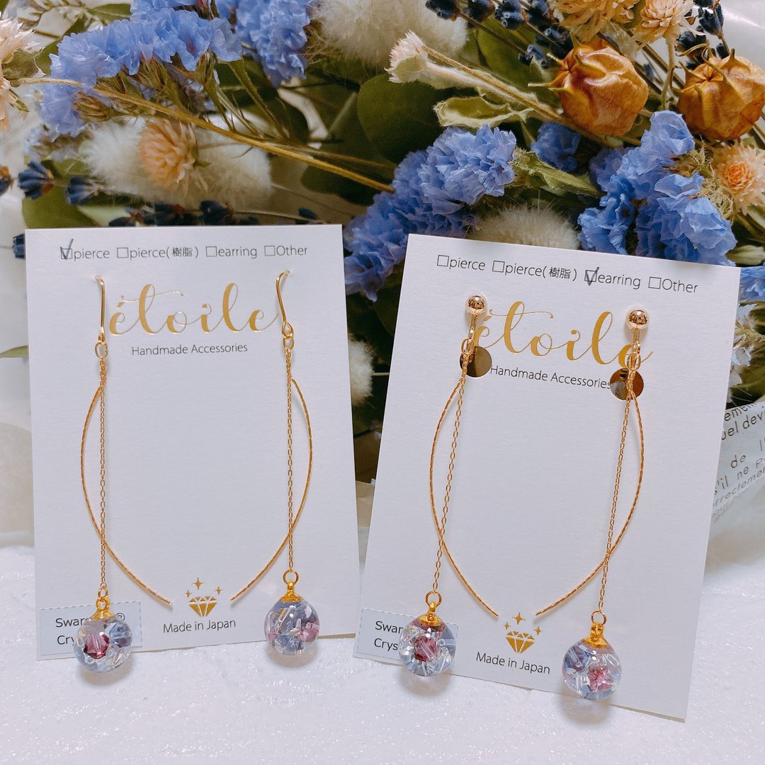 SDL-010 Swallow Dome Long G Earrings / Clip-On - 耳环/耳夹 - 树脂 紫色