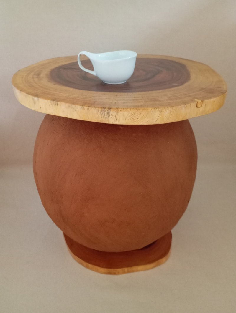 艺术独特的球形咖啡桌 - 餐桌/书桌 - 木头 咖啡色