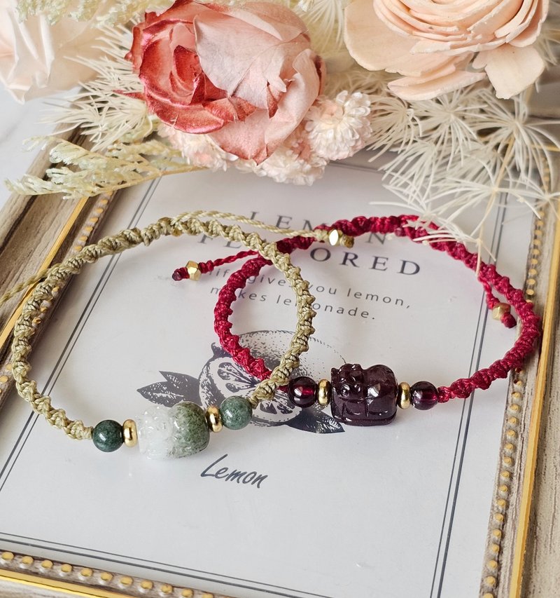 森焰-蜡线貔貅手链-水晶蜡线/绿幽灵聚宝盆貔貅/红石榴貔貅/招财 - 手链/手环 - 水晶 多色