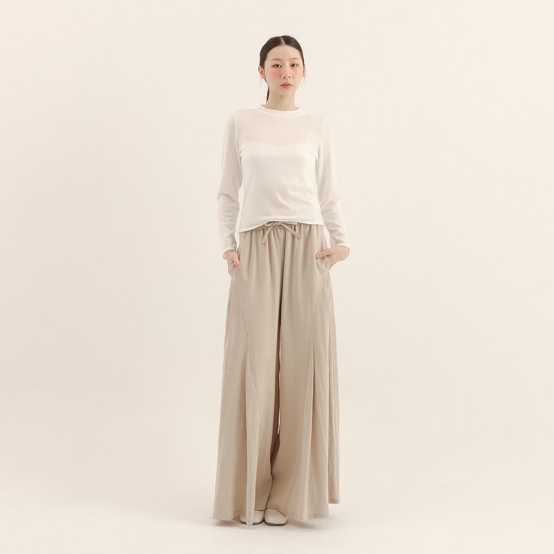 【经典原创】Feixu_飞絮剪接波浪长裤_CLB015_卡其 - 女装长裤 - 聚酯纤维 卡其色