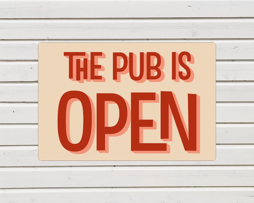 The Pub is Open Metal Sign, Man Cave Sign, Personalized Wall Art, 9 x 12 inch - 门帘/门牌 - 不锈钢 多色