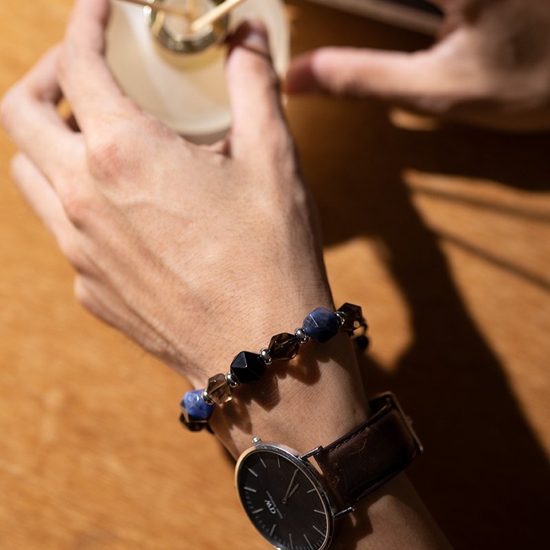 【Montagne】红茶苏打 | 茶水晶。黑曜石。蓝纹石 | 编织款 - 手链/手环 - 其他材质 黑色