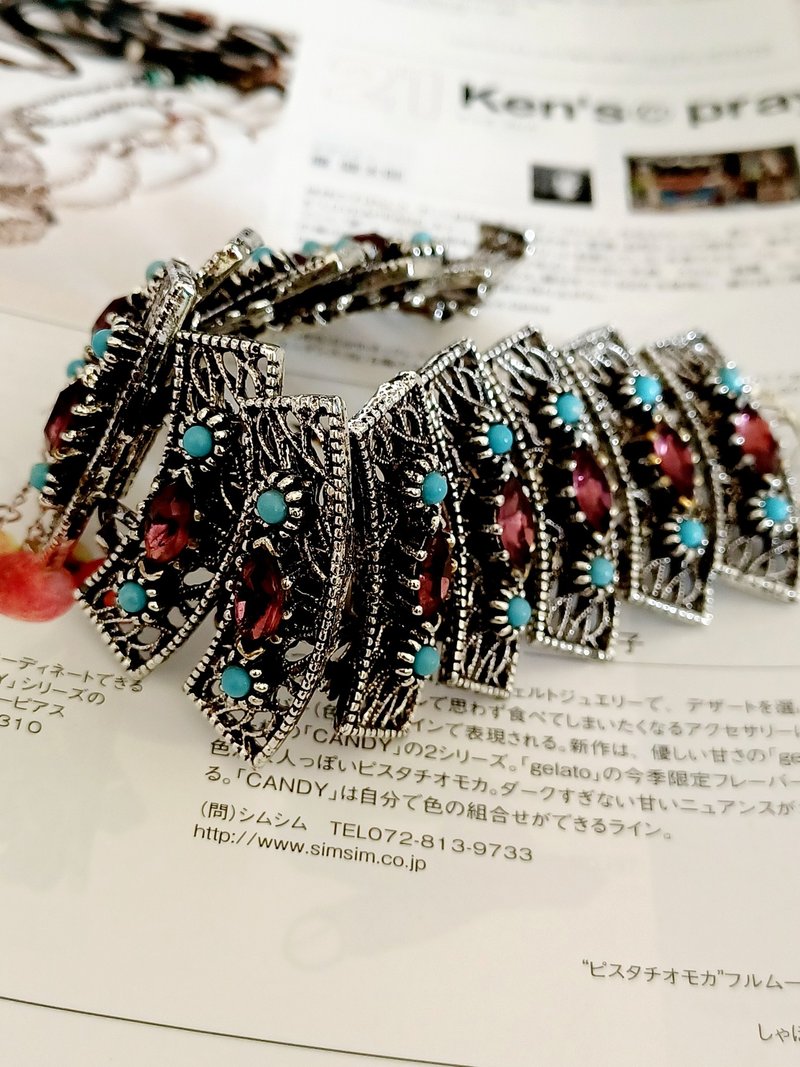 vintage jewelry 古董紫莱茵波西米亚宽版手链 - 手链/手环 - 其他金属 