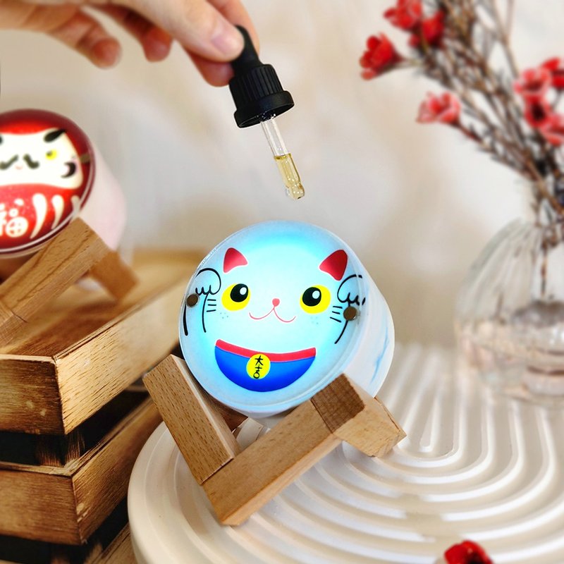 【开运大吉】招财猫扩香石灯箱 / 香味小夜灯 / 居家疗愈小物 - 摆饰 - 水泥 白色