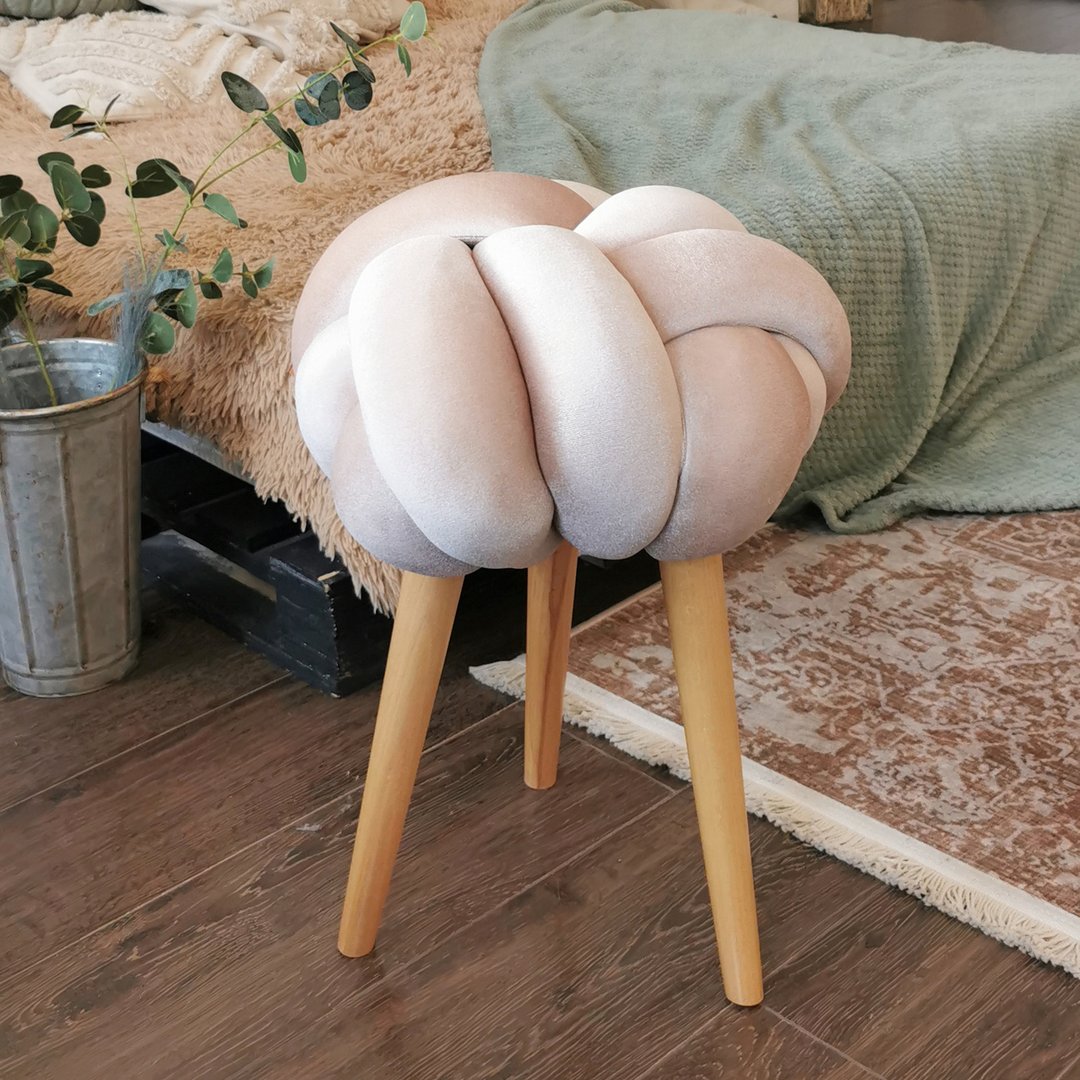 Velvet stool, Beige knot stool, Kitchen and bedroom furniture, Designer stools - 椅子/沙发 - 其他材质 金色