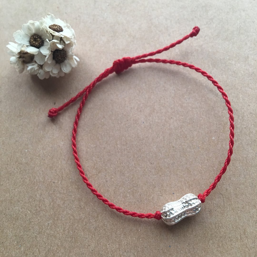 花生好事 巴西蜡线 / 纯银编织手链 /925 silver bracelet / 脚链 - 手链/手环 - 其他金属 红色