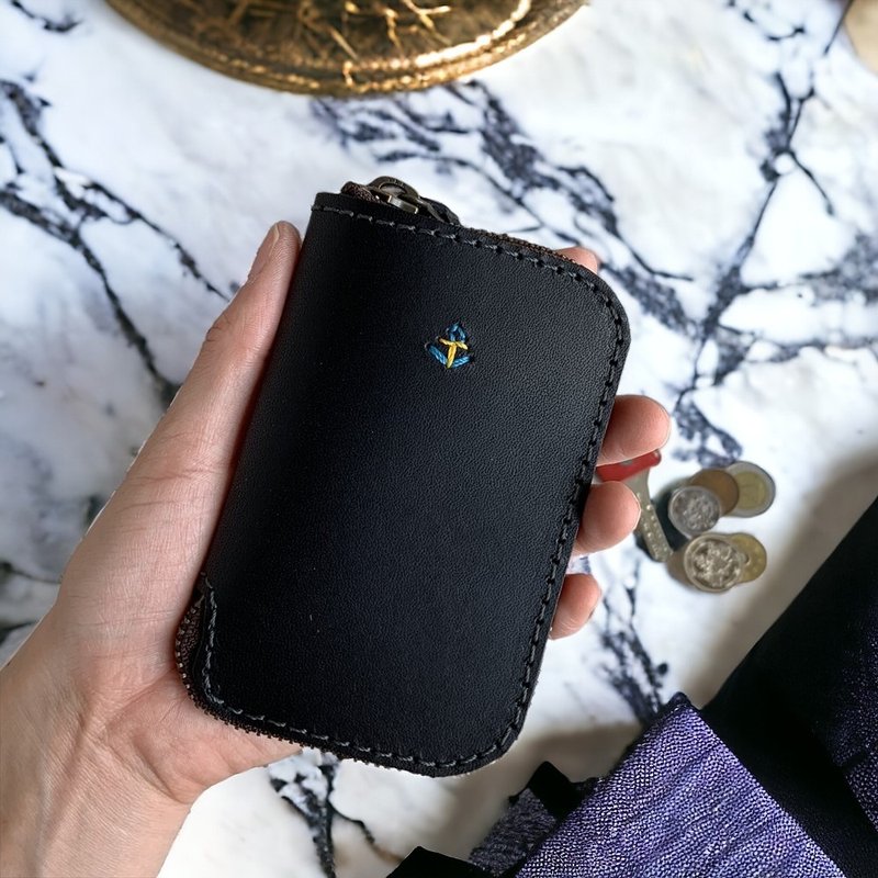 Lofika / 拉链钥匙包附零钱袋 / 全方位设计【6色皮革可选 / 免费定制化：刻名 / 刺绣 / 缝线颜色】 / 日本制造 / ac-53 - 钥匙链/钥匙包 - 真皮 橘色