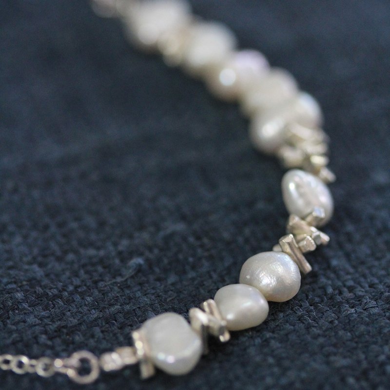 Pearls and silver sprinkles beads necklace (N0072) - 项链 - 银 