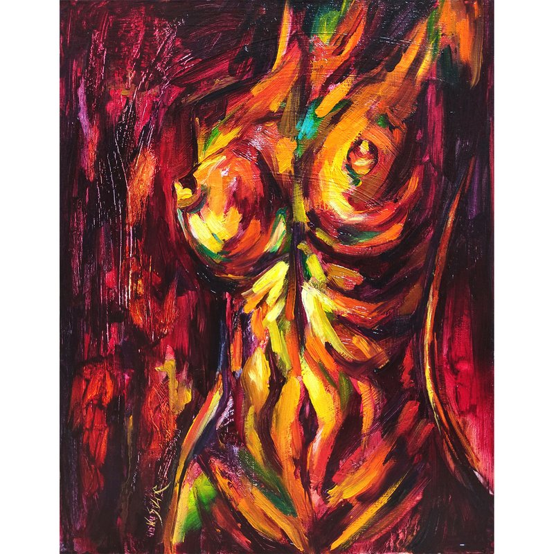 Naked Woman Painting Boobs Oil Painting Body Original Art Nude Artwork - 海报/装饰画/版画 - 其他材质 多色