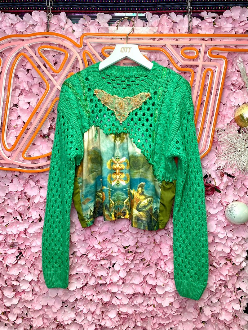 OTT独一无二•Unique 日系绿色手编艺术画拼接毛衣上衣Sweater - 女装针织衫/毛衣 - 棉．麻 绿色
