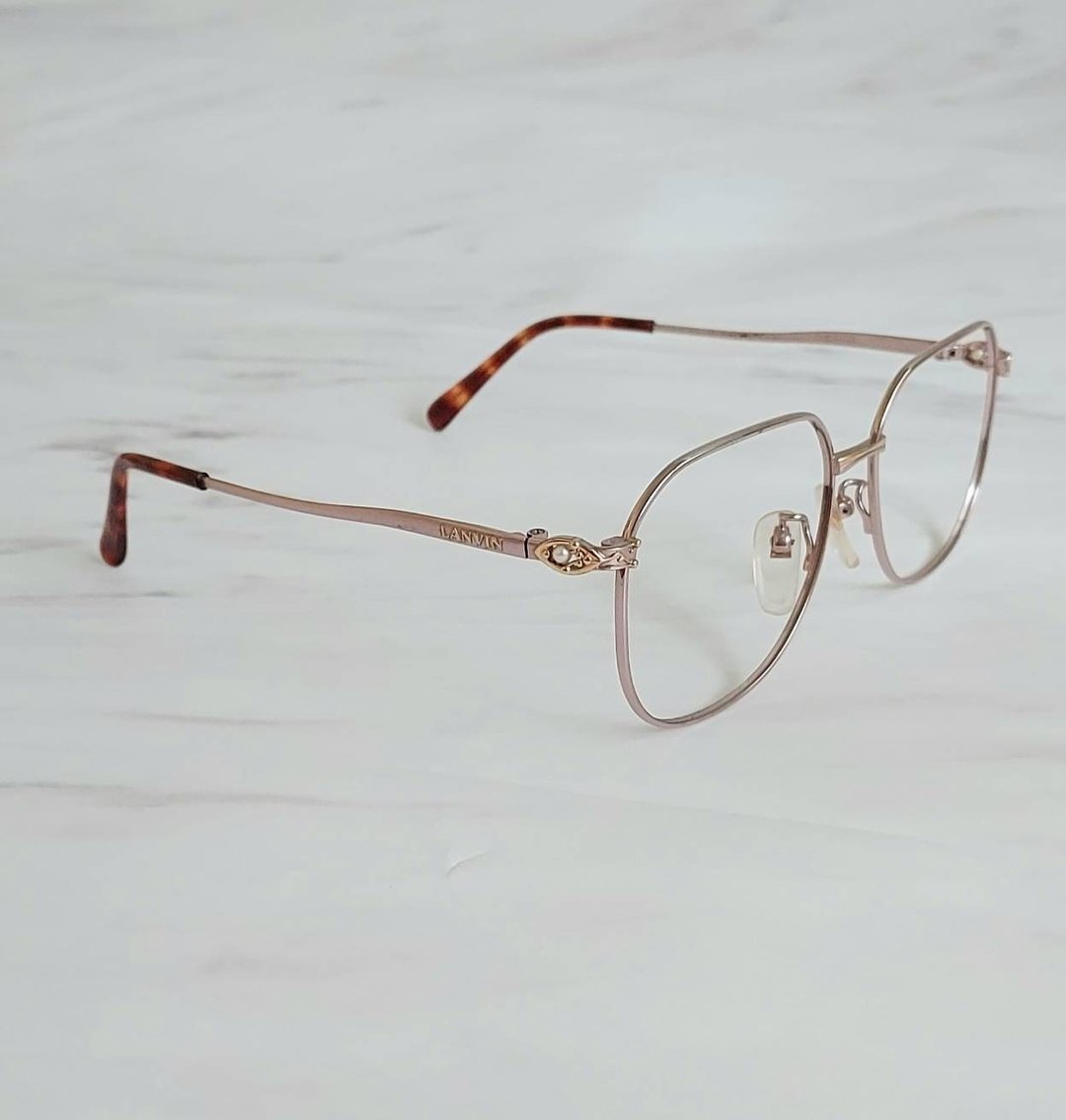 Lanvin Paris 法国制 钛合金玫瑰金镶嵌珍珠金色饰纹金属古董眼镜 - 眼镜/眼镜框 - 其他金属 