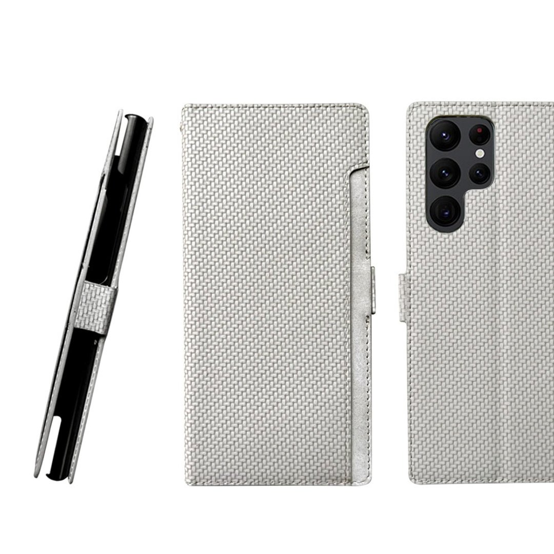 CASE SHOP Samsung S22 Ultra 前插卡侧立式皮套-灰 - 手机壳/手机套 - 人造皮革 灰色