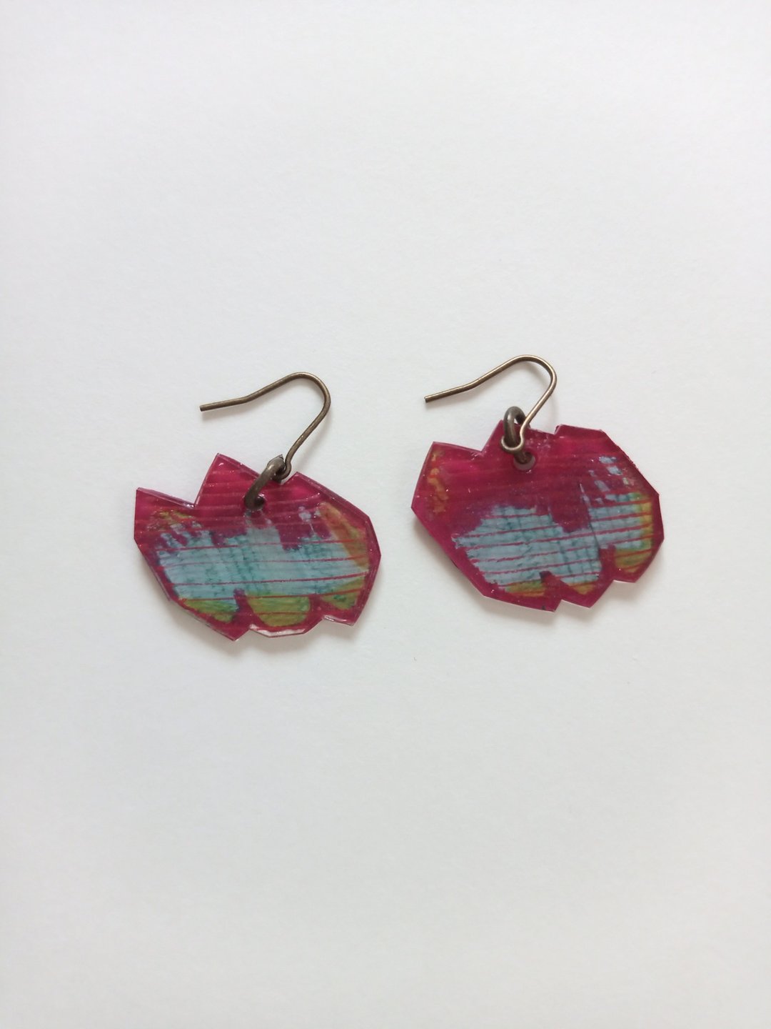 Hook earrings Colorful one-of-a-kind hand-painted Clip-On can be exchanged - 耳环/耳夹 - 塑料 紫色
