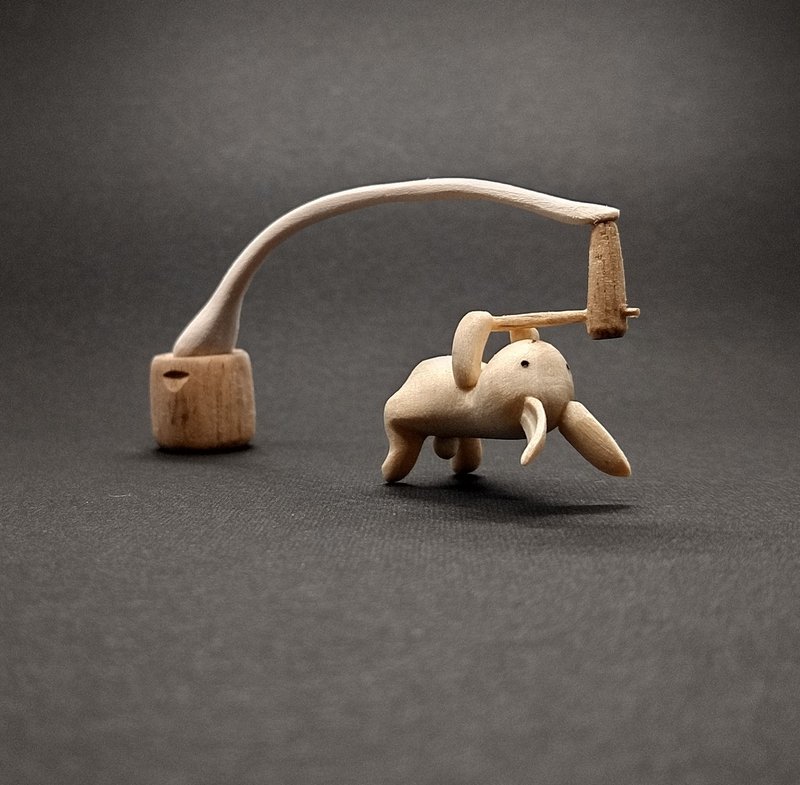 伸展兔子 - 摆饰 - 木头 咖啡色