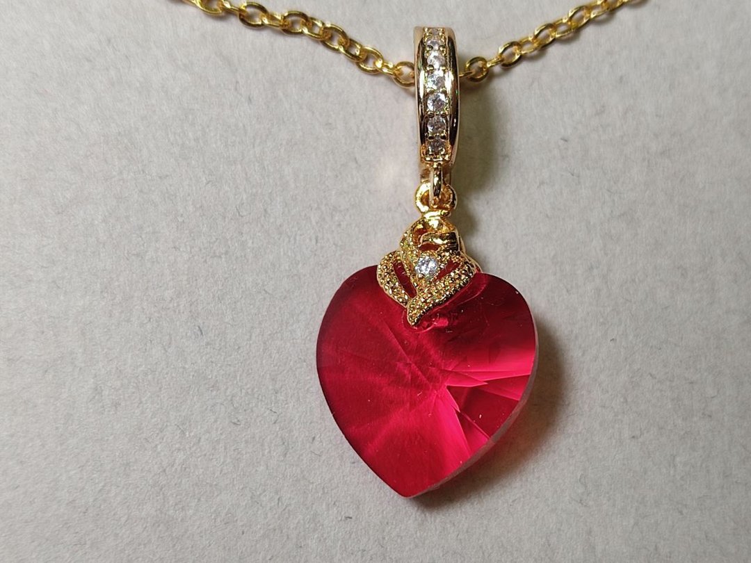 Red Heart Crystal Swarovski Pendant Choker Necklace - 项链 - 玻璃 红色
